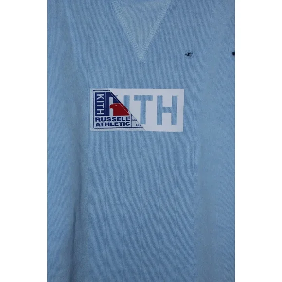 KITH X RUSSEL ATHLETIC Light Blue Distressed Men's Sweater